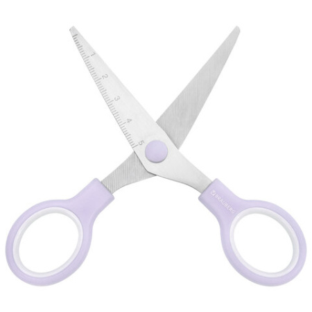 Ножницы BRAUBERG KIDS 130 мм, ручки лавандовые, закругленные лезвия с линейкой, 274061