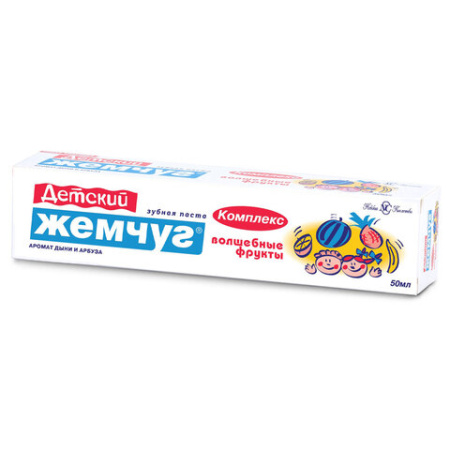 Зубная паста детская 50 мл, ДЕТСКИЙ ЖЕМЧУГ "Волшебные фрукты", защита от кариеса, укрепляющая, 17107