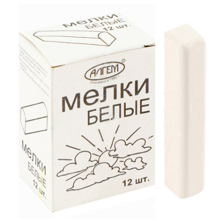 Мел белый квадратный 12 штук, АЛГЕМ, картонная упаковка, НМБ-12