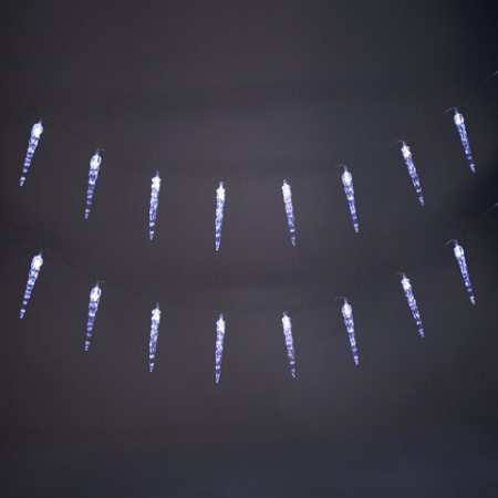 Электрогирлянда-нить комнатная 2 м, 20 LED, с насадками, вид: "Сосульки", холодный белый, на батарейках, ЗОЛОТАЯ СКАЗКА, 592561