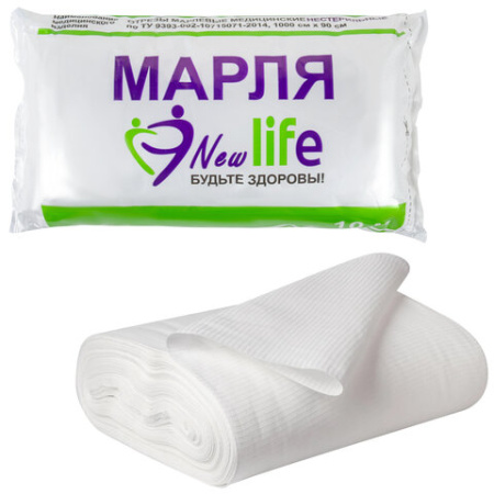 Марля медицинская отбеленная NEW LIFE отрез 0,9х10 м, плотность 36 (±2) г/м2, 94263