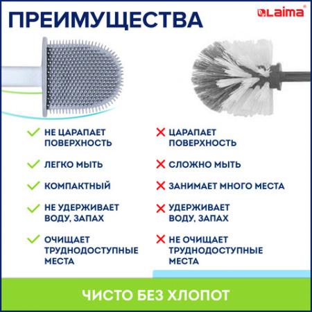 Ершик для унитаза силиконовый FLAT TYPE (плоский) напольный / настенный с креплением, LAIMA, 608131