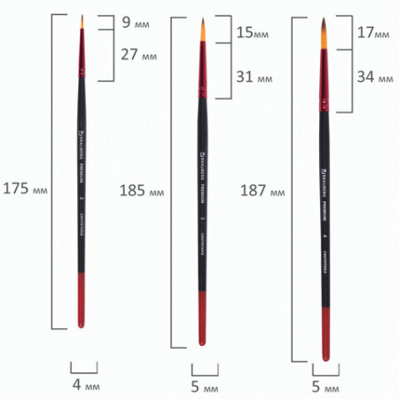 Кисти BRAUBERG PREMIUM, набор 10 шт. (круглые пони - 5 шт., синтетика - 3 шт., плоские щетина - 2 шт.), блистер, 201023
