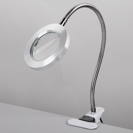 Лупа настольная на прищепке с LED-ПОДСВЕТКОЙ, диаметр 75 мм, увеличение 3, BRAUBERG, 455931