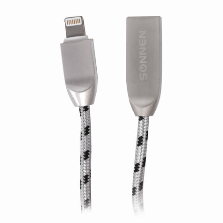 Кабель USB 2.0 – Lightning, 1 м, SONNEN Premium, медь, для передачи данных и зарядки, 513126