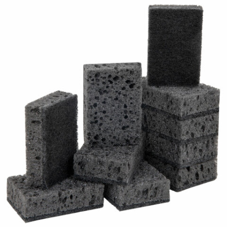 Губки для посуды 9,8х6,6х3 см, КОМПЛЕКТ 10 шт., SQUARE BLACK, КРУПНОПОРИСТЫЙ поролон с абразивным слоем, LAIMA, 608648