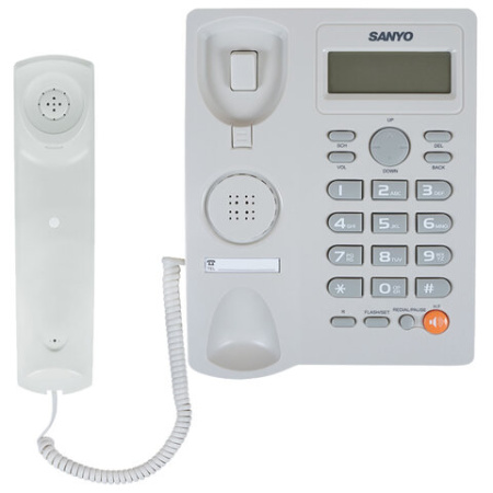 Телефон SANYO RA-S306W, спикерфон, память 50 номеров, тональный / импульсный режим, белый