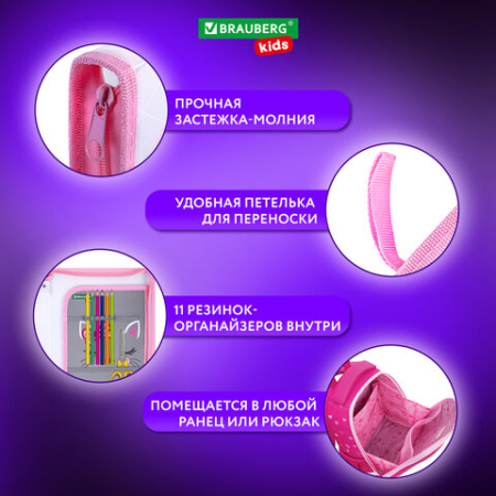 Папка для труда на молнии BRAUBERG KIDS А4, 1 отделение, прозрачная, органайзер, "Очаровательный кот", 273397