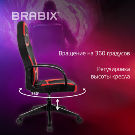 Кресло компьютерное BRABIX "Alpha GM-018", ткань/экокожа, черное/красное, 532637, GM-018_532637