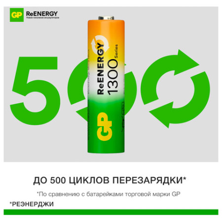 Батарейки аккумуляторные GP ReEnergy Ni-Mh пальчиковые КОМПЛЕКТ 2 шт., AA (HR6), 1300 mAh, 130AAHCRGY, 130AAHCRGY-2CRC