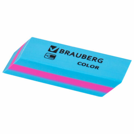 Ластик BRAUBERG "Color", 55х15х13 мм, прямоугольный, скошенный, яркие цвета ассорти, 272671