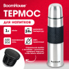 Термос 1 л, BOOMHOUSE (БУМХАУС) CLASSIC, нержавеющая сталь SUS304, черный силиконовый рукав, крышка/кружка, 700308