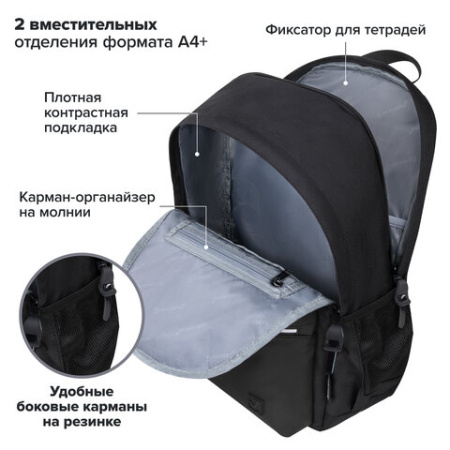 Рюкзак BRAUBERG FASHION CITY универсальный, 2 отделения, "Skull", черный, 46х31х15 см, 272572