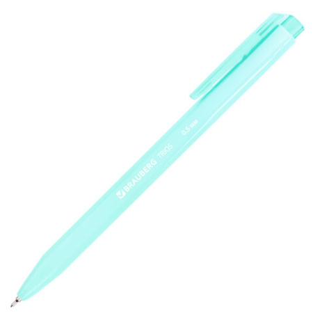 Ручка шариковая автоматическая BRAUBERG "TRIOS PASTEL COLOR", СИНЯЯ, корпус ассорти, пишущий узел 0,5 мм, линия письма 0,3 мм, 144496