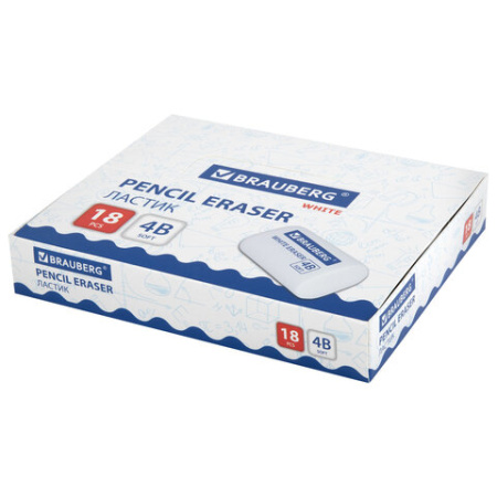 Ластик BRAUBERG "WHITE", 45х28х12 мм, скошенный, белый, 272734