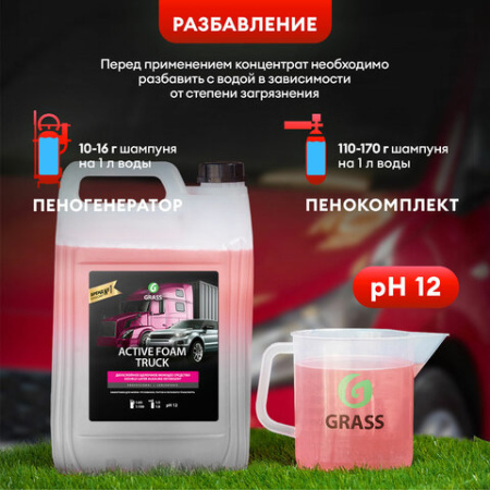 Автошампунь с активной пеной 24 кг, GRASS ACTIVE FOAM TRUCK, для грузовиков, концентрат, 113193