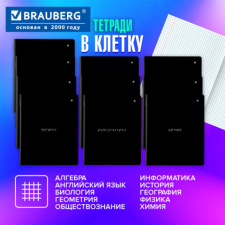 Тетради предметные, КОМПЛЕКТ 12 ПРЕДМЕТОВ, 48 л., матовая ламинация, BRAUBERG, "MINIMAL", 404831