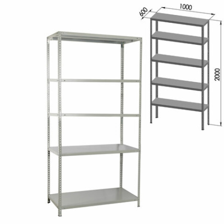 Стеллаж металлический BRABIX "MS Plus-200/60-5", 2000х1000х600 мм, 5 полок, регулируемые опоры, 291111, S241BR166502