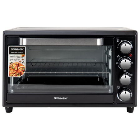 Мини-печь электрическая SONNEN EO-HL33, 1800 Вт, 33 л, 3 режима нагрева, таймер, механическое управление, черная, 458305