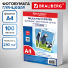 Фотобумага глянцевая, А4, 230 г/м2, односторонняя, 100 листов, ПАКЕТ, BRAUBERG ORIGINAL 364421