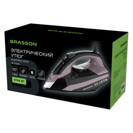 Утюг паровой BRASSON (БРАССОН) SI-2340, 2700 Вт, керамика, автоотключение, антикапля, ШНУР 2,8 м, самоочистка, графит/розовый, 458310