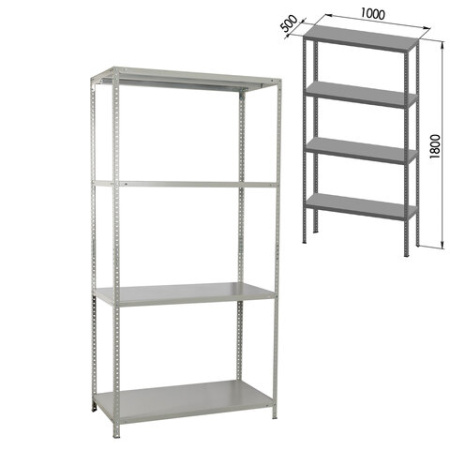 Стеллаж металлический BRABIX "MS KD-180/50-4", 1800х1000х500 мм, 4 полки, сборная стойка, 291116, S240BR145402