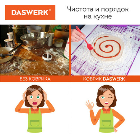 Коврики силиконовые для выпечки 4 в 1: Коврики 30х40 см / 46х66 см, Нож 24 см, Скалка, DASWERK (ДАСВЕРК), 608429