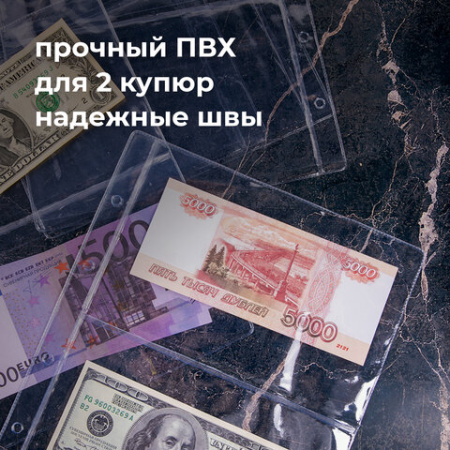 Листы-вкладыши для альбома "OPTIMA" на 2 боны (купюры), КОМПЛЕКТ 10 шт., 200х250 мм, ПВХ, STAFF, 238081