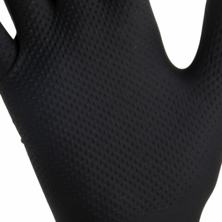 Перчатки нитриловые сверхпрочные с текстурой SFM MEGA TEX BLACK, Германия, 25 пар (50 штук), размер 8-9 (большой)